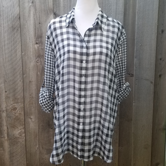 Euc! Checkered gingham button down tunic blouse - Picture 2 of 8